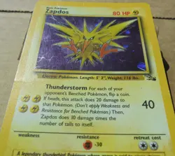 Zapdos 15/62 Rare Holo Fossil Set Pokemon Card Creases & Scratches See Pics HP - Image 4