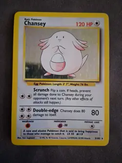 Pokemon TCG Chansey Base Set Holo Unlimited Rare Card 3/102 NM Condition - Image 1