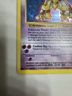 Alakazam Holo MP 001/102 Unlimited Edition Shadowless Base Set Pokemon Original - Image 3
