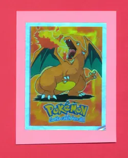 CHARIZARD PRISM HOLO STICKER STUCK TO PINK PAPER SHINY POKEMON CARD *PM JAPANESE - Image 1