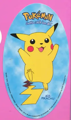 FULL SIZE 5" POKEMON STICKER #25 PIKACHU JAPAN VINTAGE ORIGINAL PM CARD **-TPHLC - Image 1