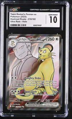 CGC 10 Team Rocket's Persian ex 219/182 Full Art Destined Rivals Pokemon Card - Image 1