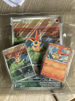 Pokemon Victini Promo Illustration Rare SVP 208 & 012/086 Trading Card Set - Image 1