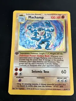 1999 Base Set Vintage Pokemon 2 Card Lot: Holo 1st Edition Machamp 8/102 x2 - Image 4