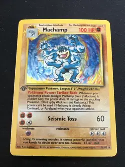 1999 Base Set Vintage Pokemon 2 Card Lot: Holo 1st Edition Machamp 8/102 x2 - Image 4