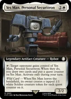 Yes Man, Personal Securitron (Extended Art) (Surge Foil) -Foil Light Play MTG - Image 1