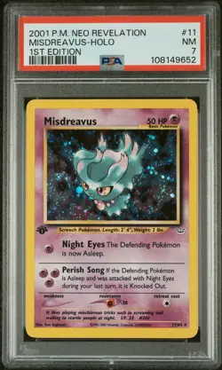 Misdreavus 11/64 1st Edition Neo Revelation Holo Rare PSA 7 SWIRL Pokemon Card - Image 1
