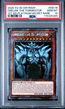Obelisk The Tormentor *PSA GEM MINT 10* RA04-EN116 *POP 3* Platinum Secret Rare - Image 1