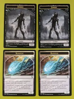 DOUBLE SIDED Manifest & Zombie Token x4 Commander 2018 4x MTG - Image 1