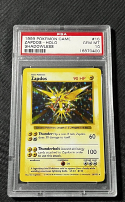 Pokemon Zapdos 16/102 Base Set SHADOWLESS Unlimited Holo Rare PSA 10 Gem Mint! - Image 1
