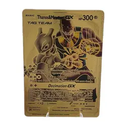 Pokemon Thanos & Mewtwo GX 300hp Gold Foil Fan Art Collector Card TagTeam TCG - Image 1