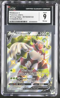 CGC 9 Error Crimped & Cut Rillaboom V Shining Fates SV105/SV122 Pokemon Card - Image 1