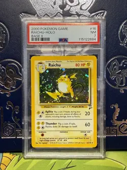2000 Pokemon Base Set 2 Raichu Holo SWIRL 16/130 PSA 7 - Image 1