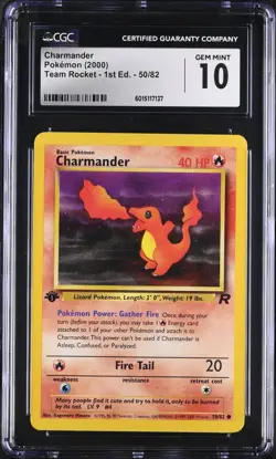 CGC 10 GEM MINT Charmander Team Rocket 1st Edition 50/82 Pokemon - Image 1