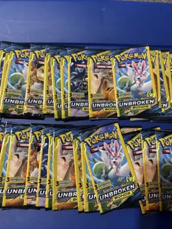 Sun & Moon Unbroken Bonds Mini 3 Card Booster Pack Gravity Box 100 Packs! - Image 4
