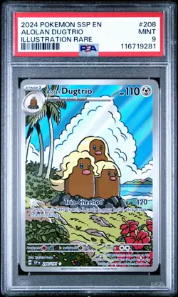 2024 POKEMON SSP EN-SURGING SPARKS ILLUSTRATION RARE #208 ALOLAN DUGTRIO PSA 9 - Image 1