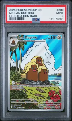 2024 POKEMON SSP EN-SURGING SPARKS ILLUSTRATION RARE #208 ALOLAN DUGTRIO PSA 9 - Image 1