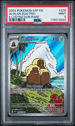 2024 POKEMON SSP EN-SURGING SPARKS ILLUSTRATION RARE #208 ALOLAN DUGTRIO PSA 9 - Image 1