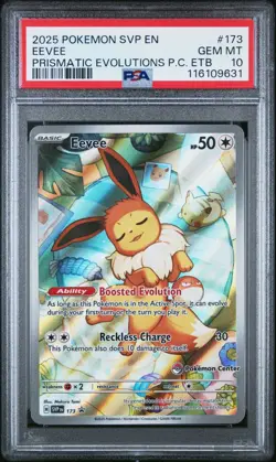 2025 POKEMON PRISMATIC EVOLUTIONS POKEMON CENTER ETB PROMO #173 EEVEE PSA 10 - Image 1