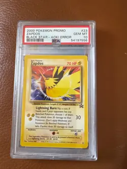 Pokemon Card Zapdos 23 Black Star Promo Aoki Error 2000 PSA 10 GEM MINT - Image 1