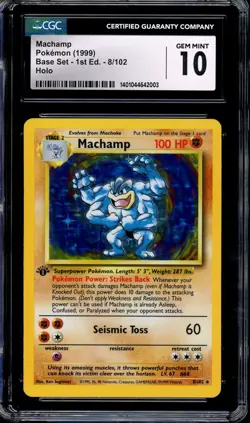 1999 Pokemon Game 1st Edition Machamp-Holo #8 CGC 10 GEM MINT - Image 1