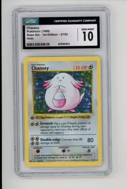 1999 Pokemon Chansey CGC 10 1st Edition Shadowless 3/102 Base Set Holo Gem Mint - Image 1