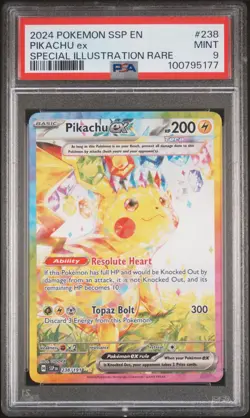 2024 POKEMON SSP EN-SURGING SPARKS SPECIAL ILLUSTRATION RARE PIKACHU EX PSA 9 - Image 1