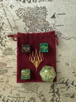 Lord of the Rings LOTR Magic Gathering MTG Dice Lot d20 Spindown Pouch d6 Gold - Image 1
