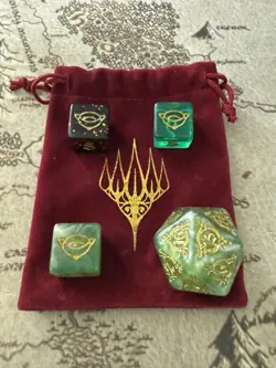 Lord of the Rings LOTR Magic Gathering MTG Dice Lot d20 Spindown Pouch d6 Gold - Image 2