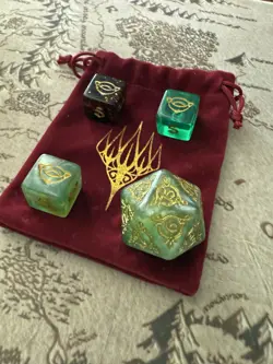 Lord of the Rings LOTR Magic Gathering MTG Dice Lot d20 Spindown Pouch d6 Gold - Image 3