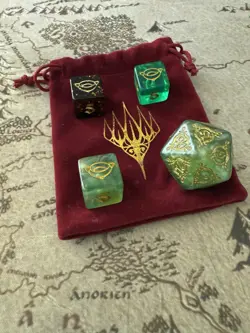 Lord of the Rings LOTR Magic Gathering MTG Dice Lot d20 Spindown Pouch d6 Gold - Image 4