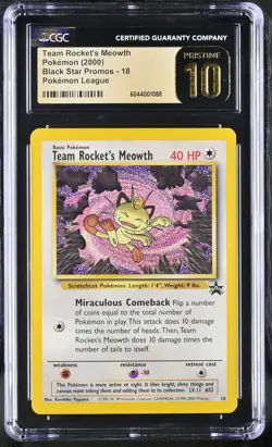 CGC 10 PRISTINE Team Rocket's Meowth 2000 Black Star Promos 18 Pokemon Card psa - Image 1