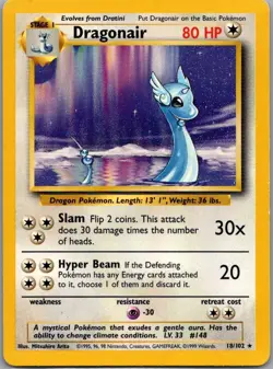 Dragonair 18/102 Base Set Non Holo Rare Pokemon Card 1999 WOTC LP - Image 1