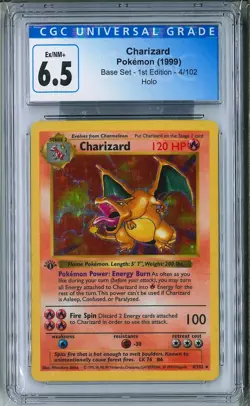 Charizard 004/102 Base Set 1st Edition Thick Stamp Holo English Pokemon CGC 6.5 - Image 1