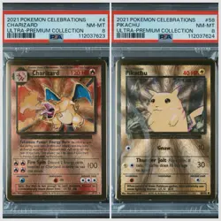SEQUENTIAL PSA 8 CHARIZARD #4 & PIKACHU #58 POKEMON CELEBRATIONS UPC GOLD PROMO - Image 1