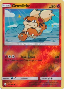 Pokemon - Growlithe - 21/149 - Common - Reverse Holo - Sun & Moon Base Set - NM - Image 1