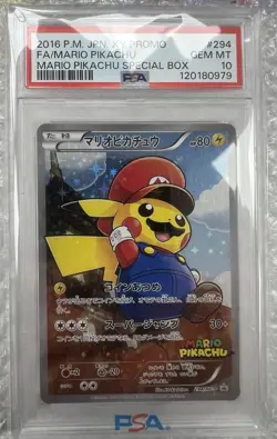 2016 Pokemon Japanese XY Promo MARIO PIKACHU Full Art Holo #294/XY-P PSA 10 - Image 1
