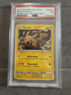 PIKACHU 2019 Pokemon Black Star SM227 Fall Coll Chest Promo Holo PSA 7 Graded - Image 1