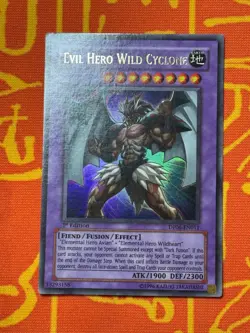 YUGIOH EVIL HERO WILD CYCLONE ULTRA RARE 1ST NEAR MINT DP06-EN011 - Image 1