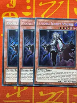 YUGIOH VAMPIRE SCARLET SCOURGE SECRET RARE 1ST NM DASA-EN005 x3 PLAYSET - Image 1