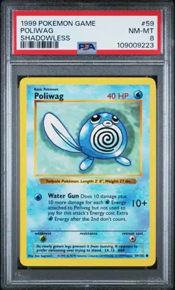 Pokemon Card Poliwag 59/102 Shadowless Base Set 1999 PSA 8 NM-MT - Image 1