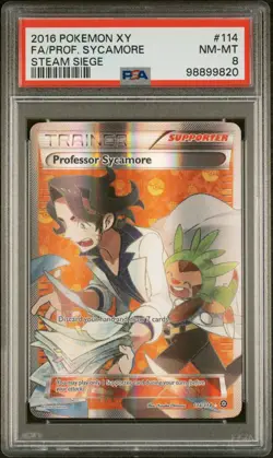 PSA 8 Professor Sycamore 114 Steam Siege XY Holo Full Art Trainer Pokemon Card - Image 1