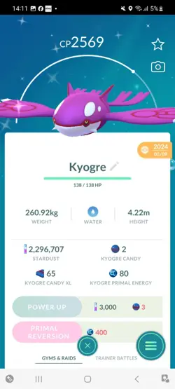 Pokemon Go Shiny Legendary Kyogre - Image 1