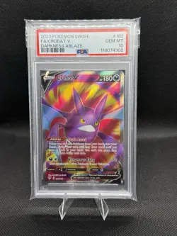 2020 Pokemon SWSH Darkness Ablaze Crobat V Full Art #182 PSA 10 Gem Mint - Image 1