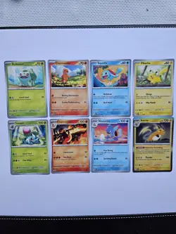 8x Pokemon TCG Card 151 Starter Bundle - Bulbasaur Charmander Squirtle Pikachu - Image 1
