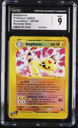 CGC 9 MINT Ampharos 2002 Expedition 34/165 Reverse Holo Pokemon Card psa - Image 1