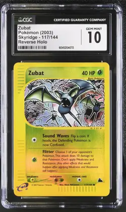 CGC 10 GEM MINT Zubat 2003 Skyridge 117/144 Reverse Holo Pokemon Card psa - Image 1