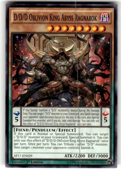 YuGiOh D/D/D Oblivion King Abyss Ragnarok SP17-EN029 1st Edition Common - Image 1