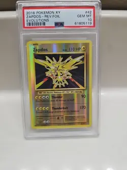 2016 Pokemon XY Zapdos Rev-Foil Evolutions GEM MT 10 PSA Graded Card - Image 1