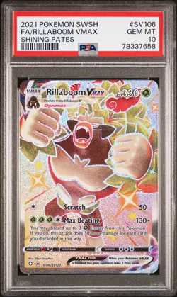 2021 Pokemon Rillaboom Vmax #SV106 Shining Fates Full Art PSA 10 Graded Card - Image 1